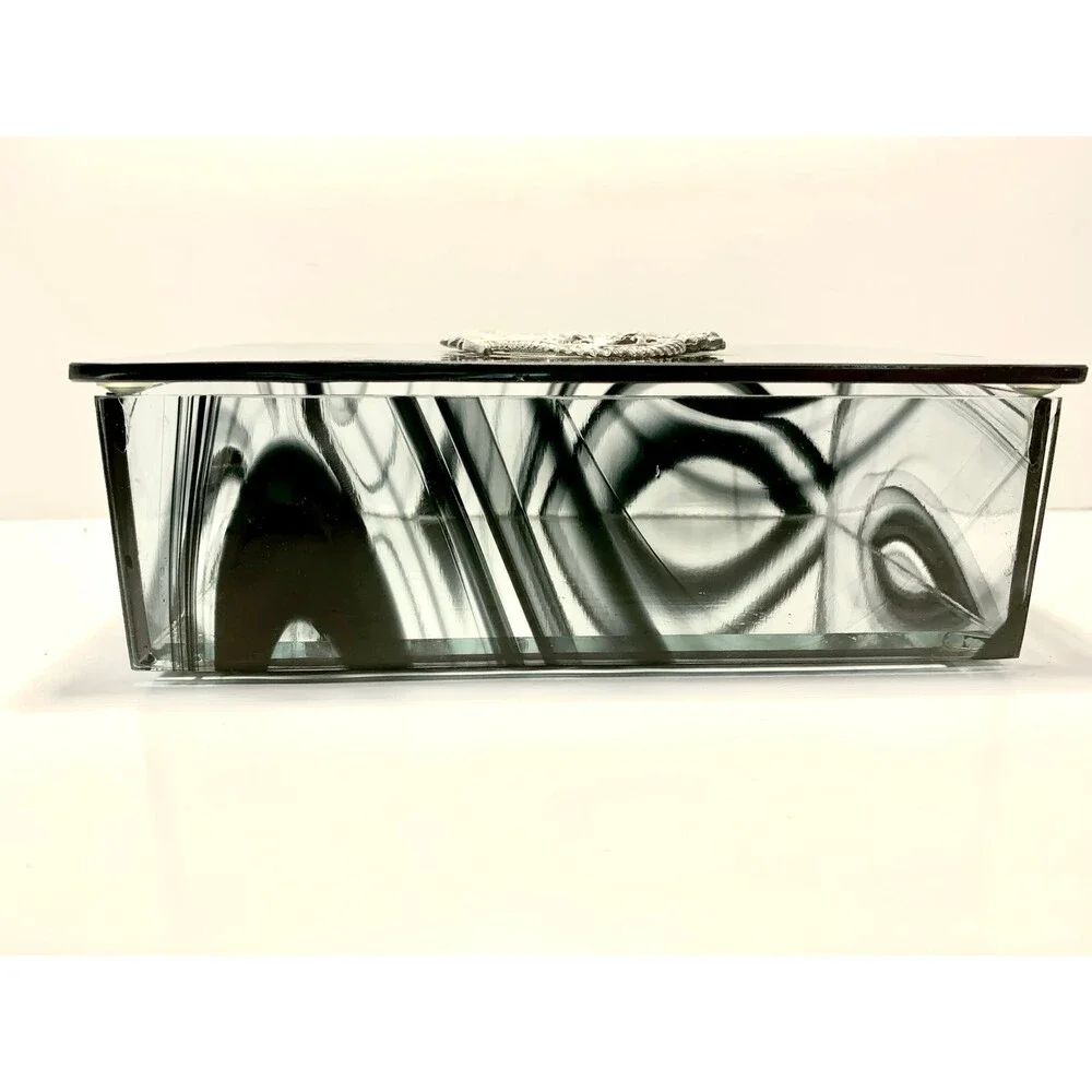Glass Silver tone Dragon Swirl Jewelry Trinket Kheops  Box